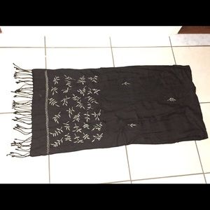 Scarf, rayon w embroidered olive leaves